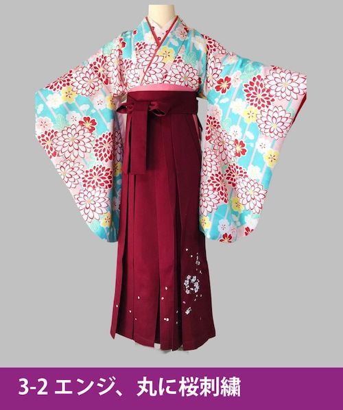 エンジ、丸に桜刺繍