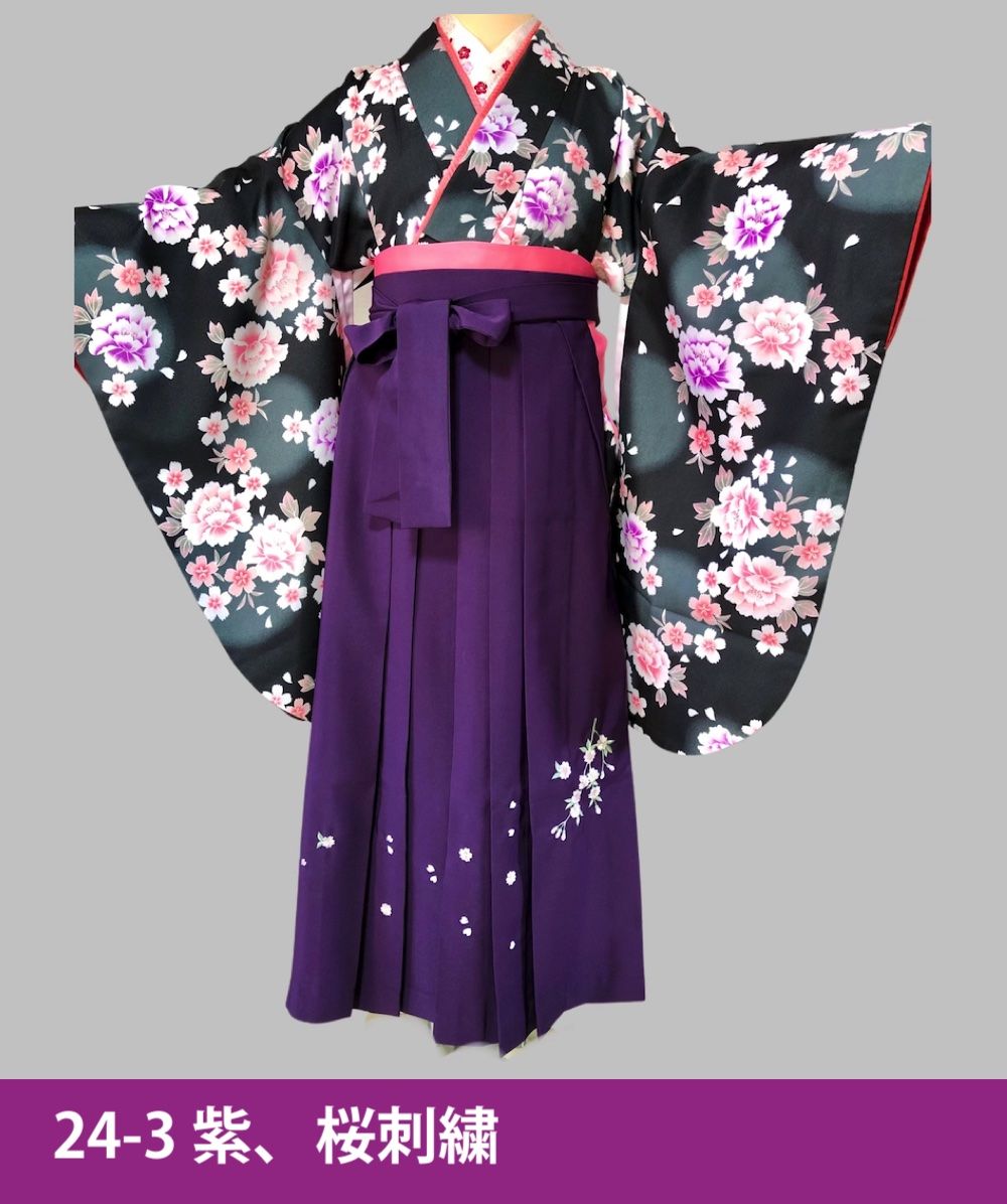 紫、桜刺繍